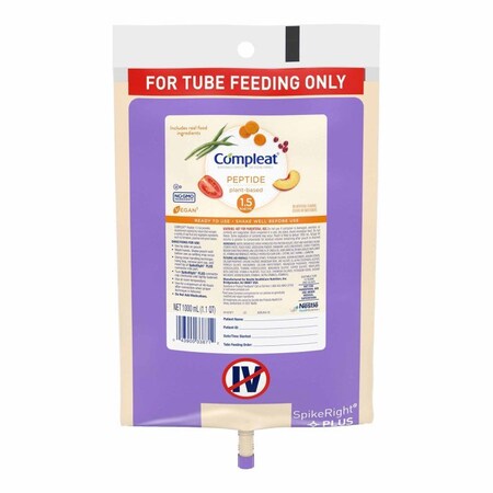 Compleat Peptide 1.5 Tube Feeding Formula Unflavored Liquid 1000 mL Ready to Hang Prefilled Container, 6PK 00043900617152